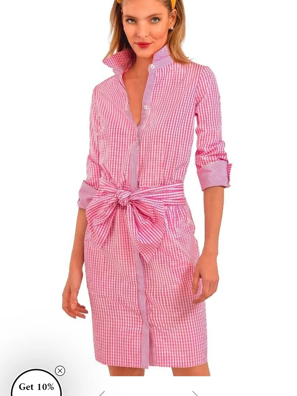 Gretchen Scott Designs Pink Gingham Tie-Waist Shirt Dress - Picture 1 of 5